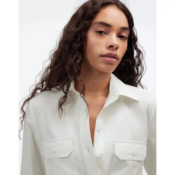Madewell Women's Utility-Pocket Button-Up Shirt NU471 Eyelet White Size 4 NWT - Picture 4 of 5